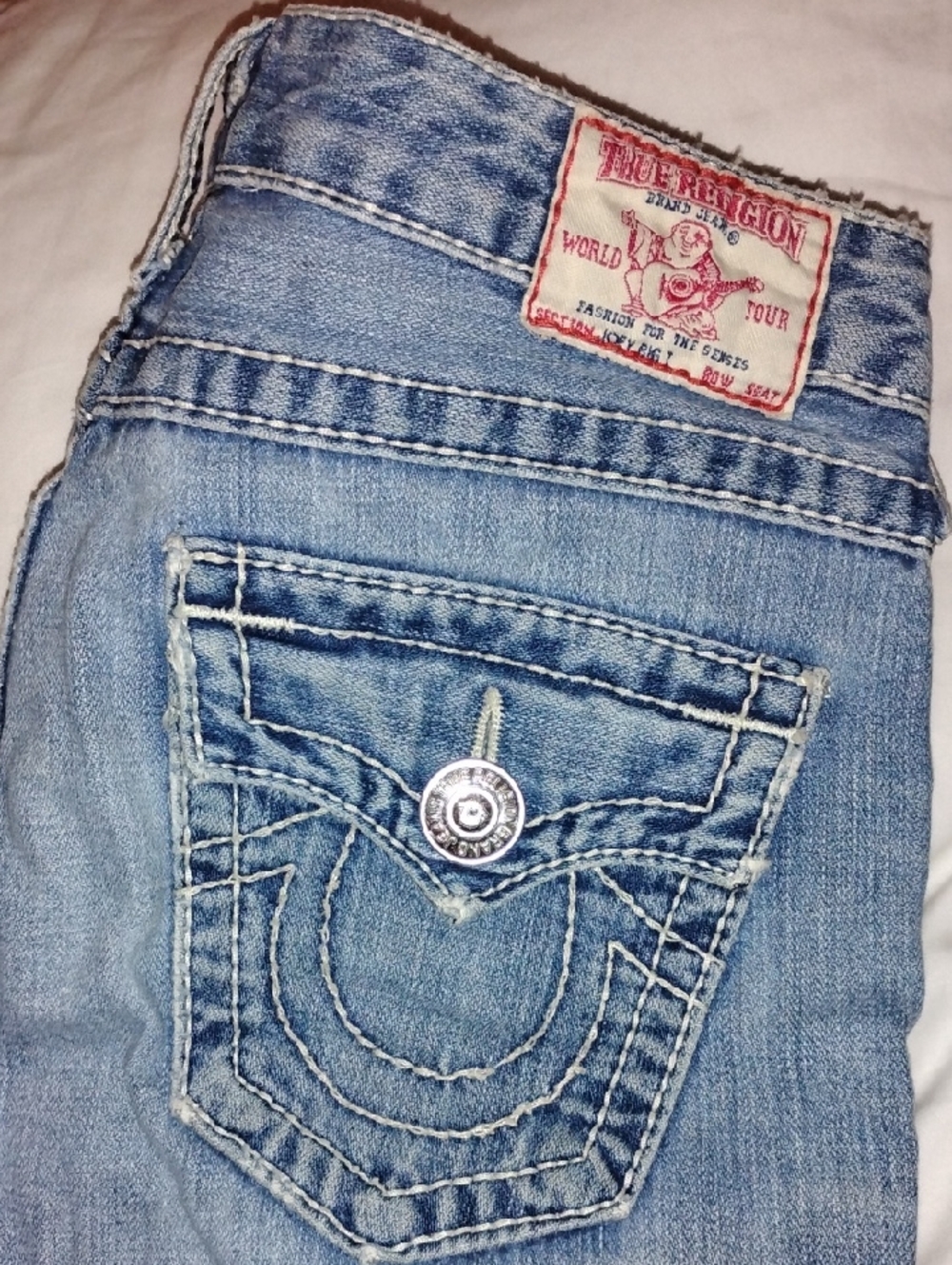 True Religion Women's Light Wash Bell-bottoms Jeans with Signature Pocket